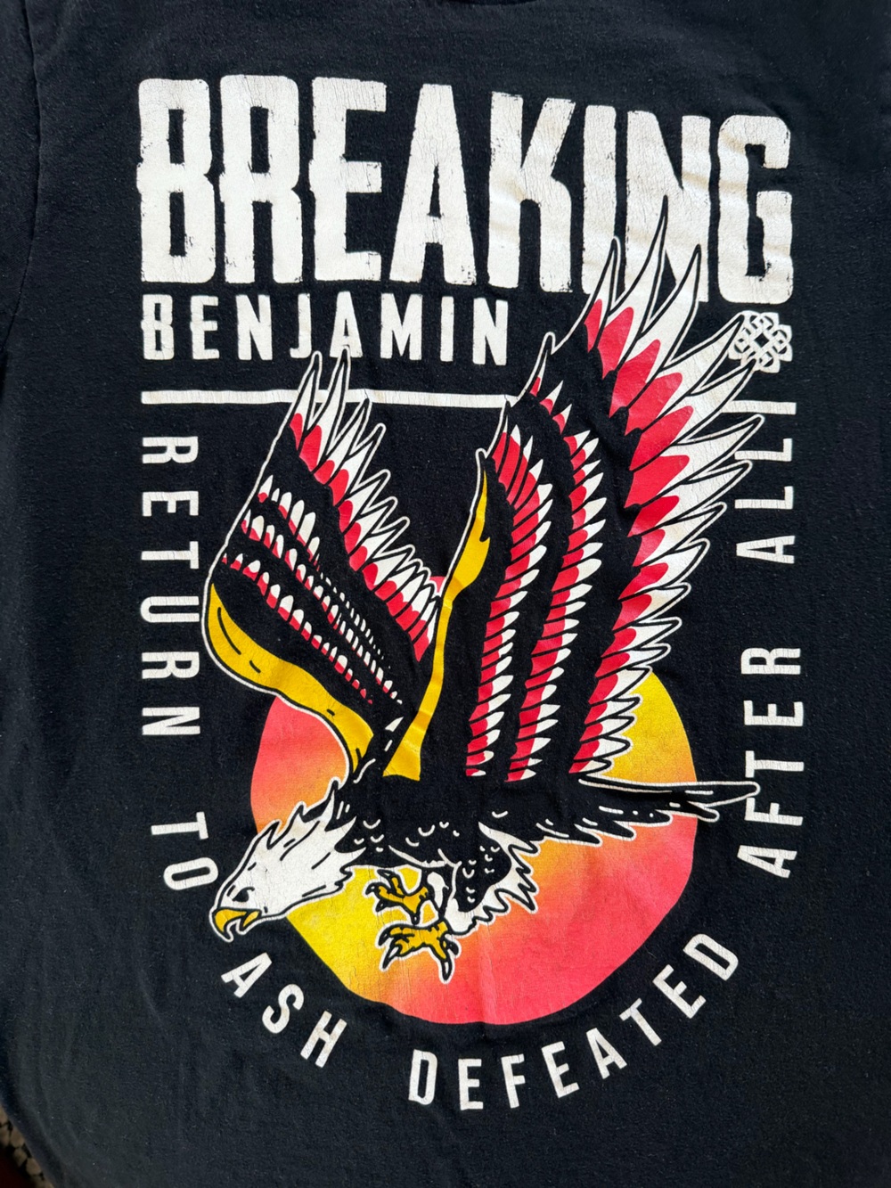 Breaking Benjamin Black Tee with Red, Yellow and White Eagle Graphic